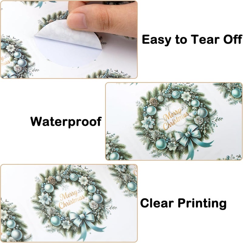 g2plus Merry Christmas Stickers - 120Pcs Blue Christmas Wreath Stickers, 2'' Round Xams Lables for Envelope Seals, Gift Bags, Gift Boxes, Holiday Party Favors - Image 3